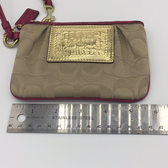 COACH Signature Tan Patent Leather Pink Wristlet - Picture 9 of 10